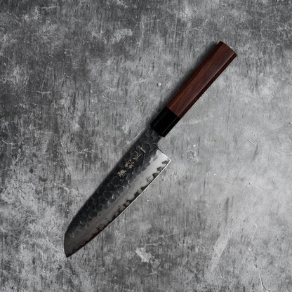 Couteau Santoku Noseto Neno 180 mm, 3 couches d'acier au carbone, bois rouge et corne de buffle