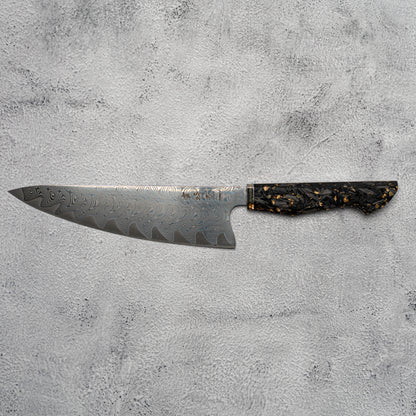 Couteau de chasse Noseto Mare Gyuto 210 mm 67 couches Au-10 Damas, manche en résine et fibre de carbone
