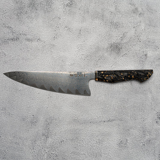 Couteau de chasse Noseto Mare Gyuto 210 mm 67 couches Au-10 Damas, manche en résine et fibre de carbone