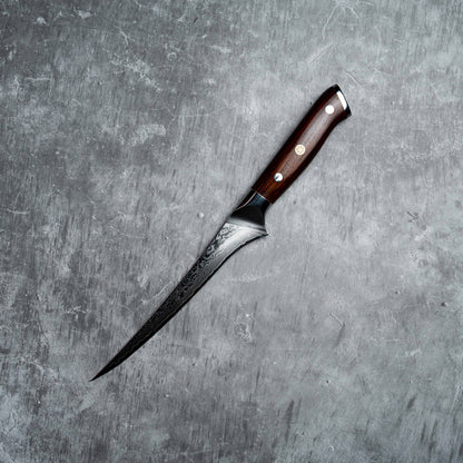 Couteau à fileter Noseto Niku 180 mm, 67 couches d'acier Damas avec manche en palissandre naturel