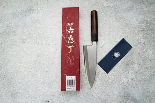 Couteau japonais Jikko White Steel n° 2 Deba, manche Shitan, 165 mm